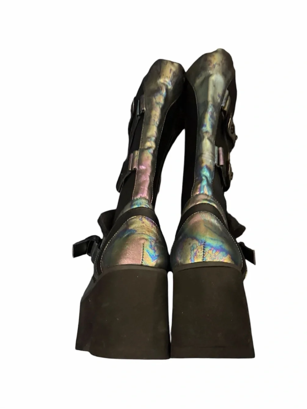 Demonia Iridescent Holographic Platform Combat Boots